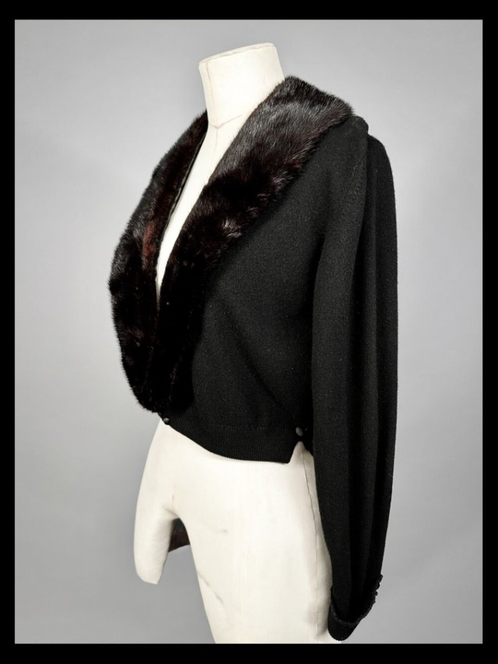 Bernhard Altmann 1950s 100% Pure Cashmere Cropped Bolero Detachable Real Fur - Picture 3 of 10
